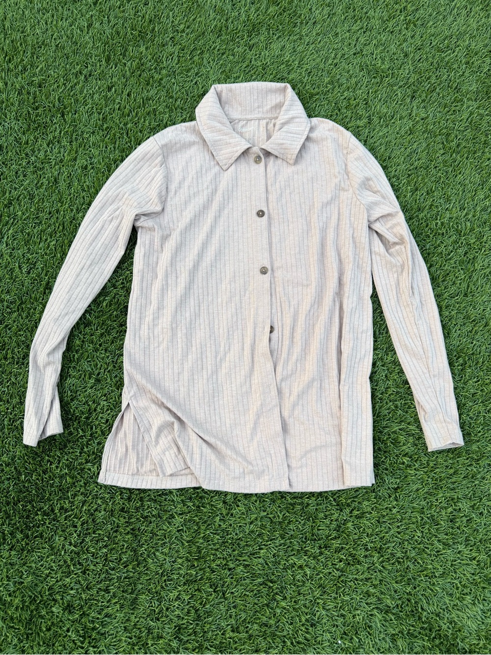 Comfort Code Cuddl Duds Ribbed Button Top Women’s Size S Soft Lounge Shirt Beige
